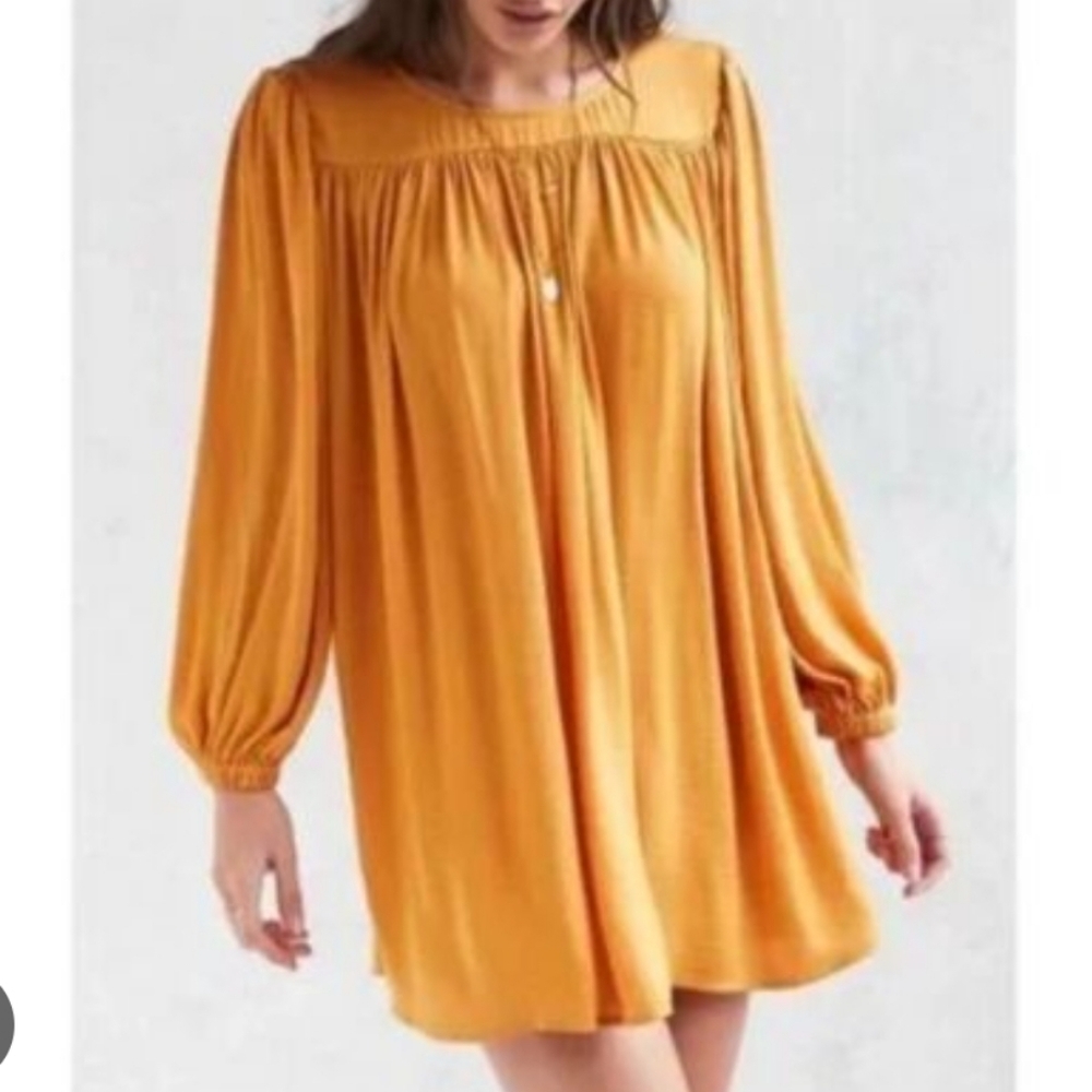 Kimchi Blue NWT Fairycore Romantic Long Sleeve Satin Mini Dress LG Gold Yellow